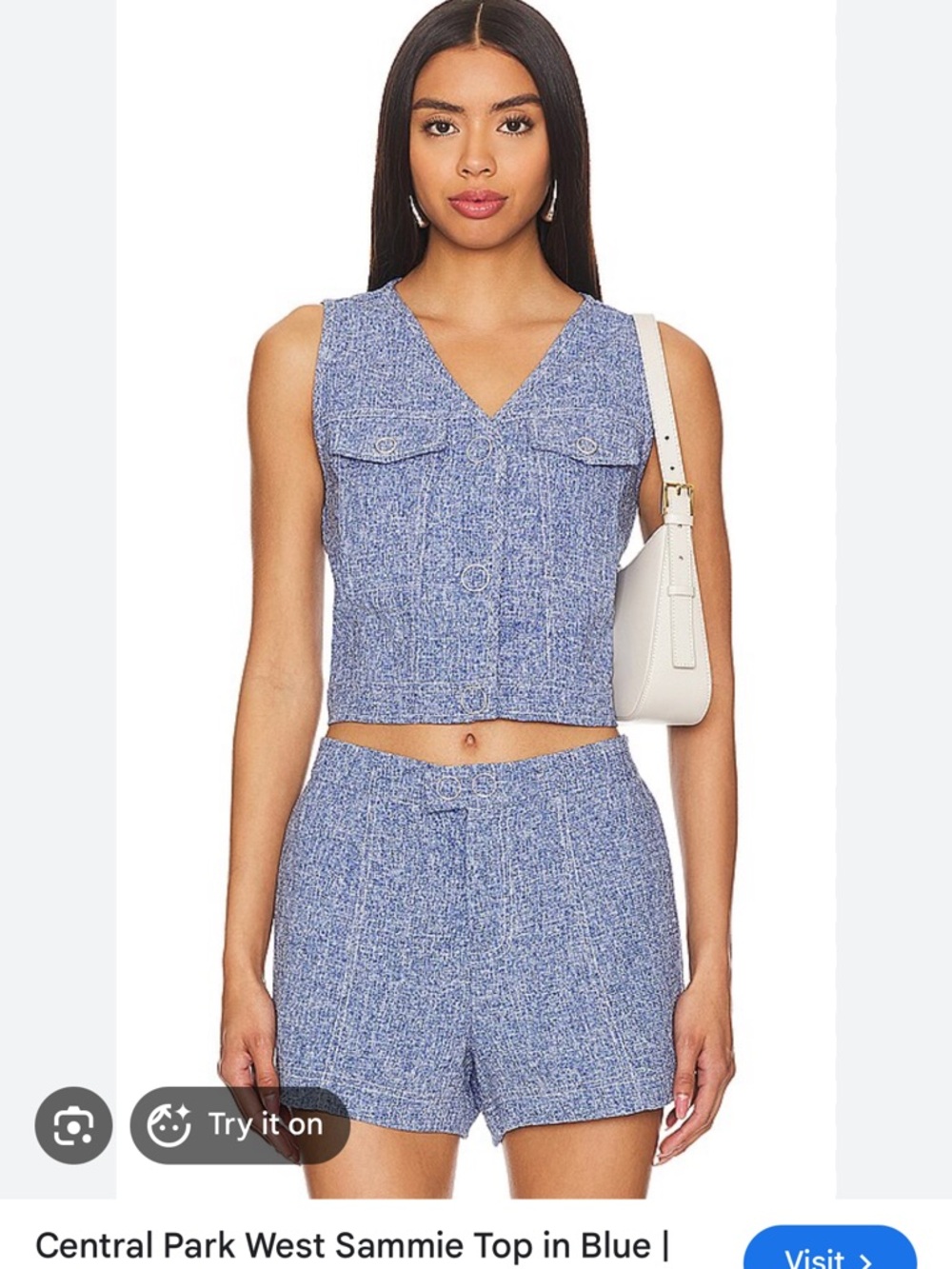 Central Park West Blue Tweed Shorts